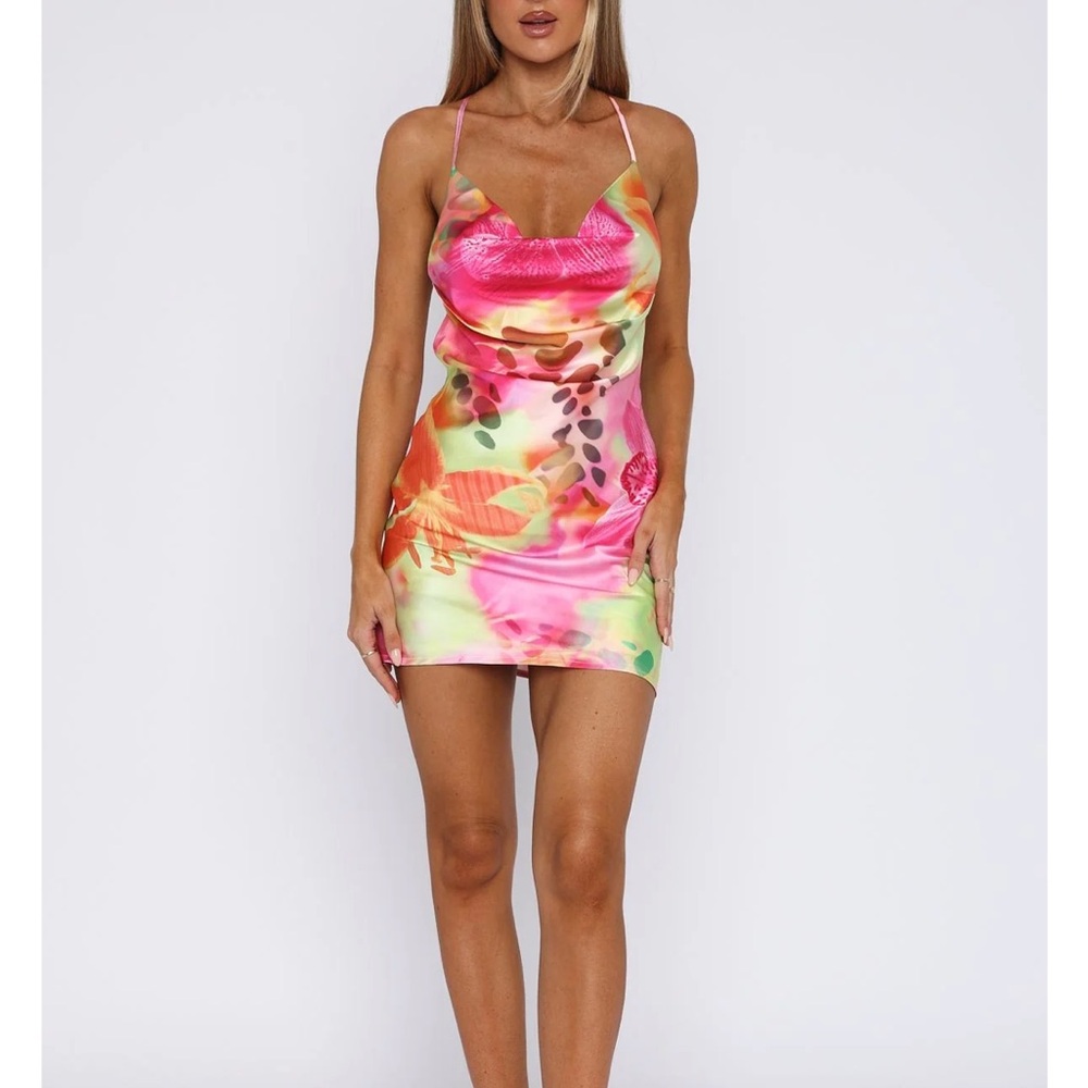 White Fox Boutique Pink Ruched Spaghetti Strap Dress